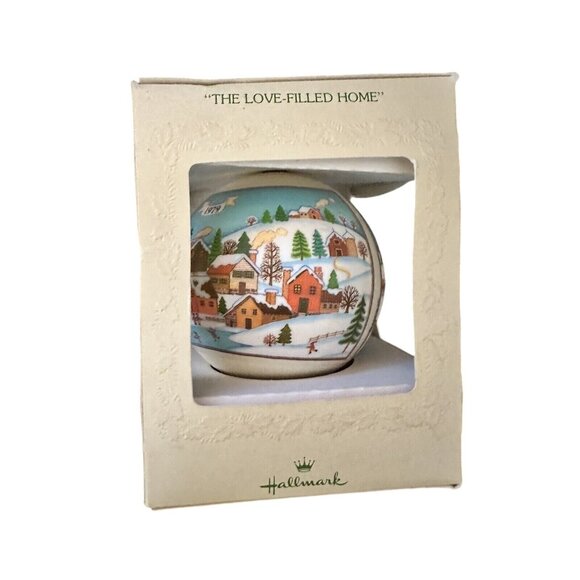 HALLMARK 1979 Unbreakable Satin Ornament - THE LOVE FILLED HOME Christmas Scene - Picture 1 of 5